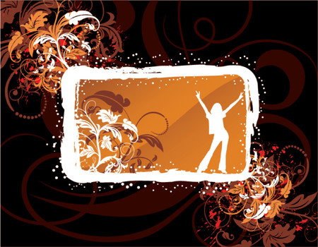 Abstract floral frame on grunge background, element for design, vector illustrationのイラスト素材