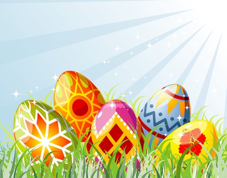 Easter eggs with ornament in grass, element for design, vector illustrationのイラスト素材