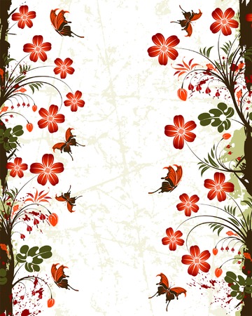 Abstract grunge flower frame with butterfly, element for design, vector illustrationのイラスト素材