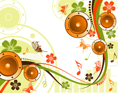 Floral background with loudspeaker, butterfly and wave pattern, element for design, vector illustrationのイラスト素材