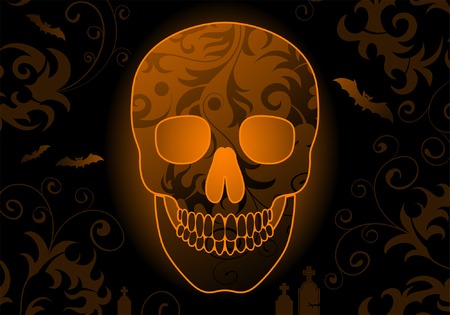 Halloween background with skull and bat, element for design, vector illustrationのイラスト素材