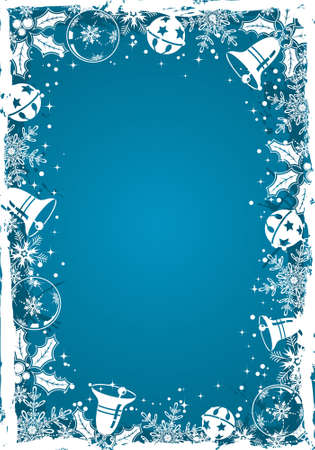 Christmas grunge frame with snowflake, mistletoe, bell, element for design, vector illustrationのイラスト素材