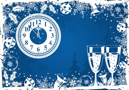 Christmas grunge frame with snowflake, mistletoe, bell, element for design, vector illustrationのイラスト素材