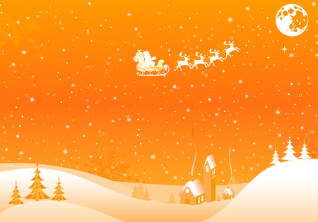 Christmas background with tree, Santa, house, element for design, vector illustrationのイラスト素材