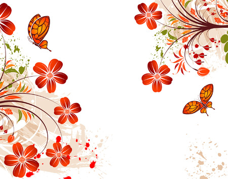Grunge flower background with butterfly, element for design, vector illustrationのイラスト素材