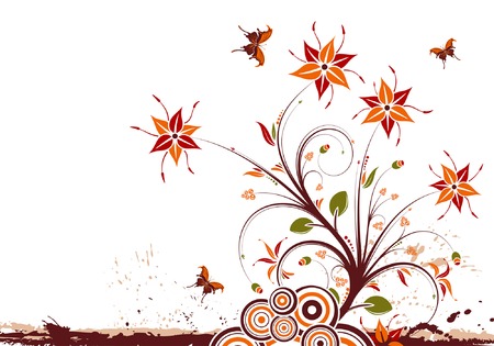 Grunge floral background with butterfly, element for design, vector illustrationのイラスト素材