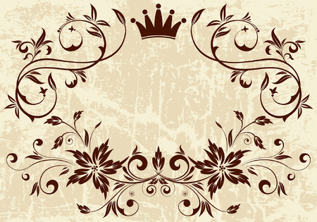 Grunge Floral frame with Crown, vector illustrationのイラスト素材