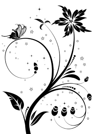 Floral Ornament with butterfly, element for design, vector illustrationのイラスト素材
