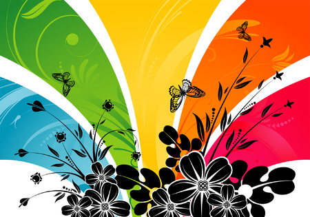 Flower with butterfly and Rainbow Background, element for design, vector illustrationのイラスト素材