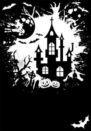 Grunge Halloween frame with pumpkin, bat, element for design, vector illustrationのイラスト素材