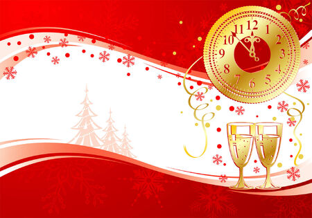 Christmas background with Clock and Goblet, element for design, vector illustrationのイラスト素材