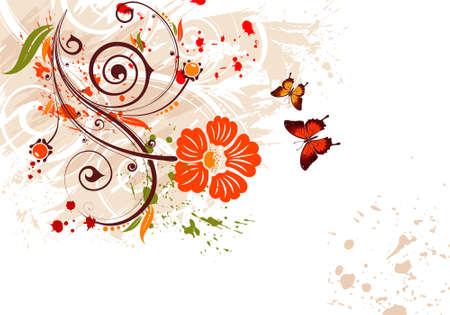 Grunge flower background with butterfly, element for design, vector illustrationのイラスト素材