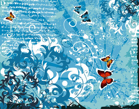 Grunge floral background with butterfly, element for design, vector illustrationのイラスト素材