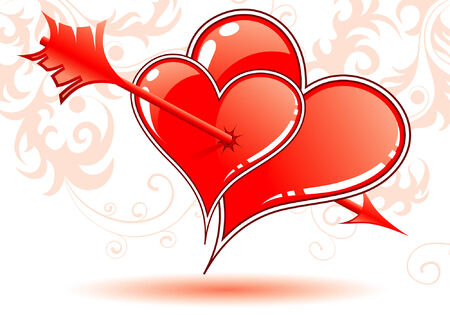 Valentines Day Background with hearts, arrow and florals, element for design, vector illustrationのイラスト素材