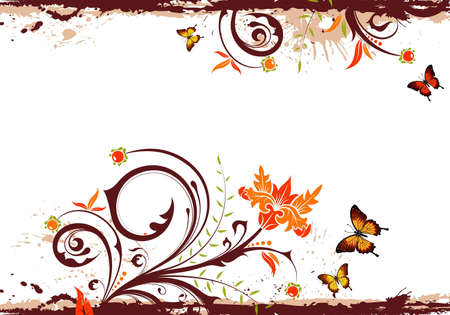 Grunge floral frame with butterfly, element for design, vector illustrationのイラスト素材
