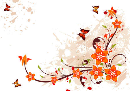 Grunge flower background with butterfly, element for design, vector illustrationのイラスト素材