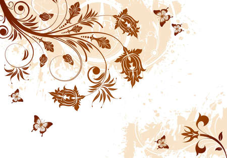 Grunge floral frame with butterfly, element for designのイラスト素材