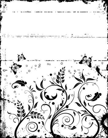 Grunge paint floral frame with butterfly, element for designのイラスト素材
