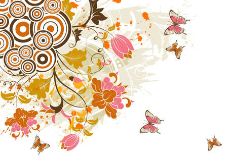 Grunge floral frame with butterfly and circle, element for designのイラスト素材