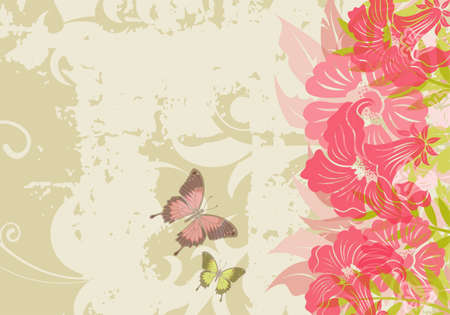 Grunge floral background with butterfly (no transparency), element for designのイラスト素材