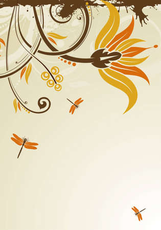 Grunge floral background with dragonfly, element for design,  illustrationのイラスト素材