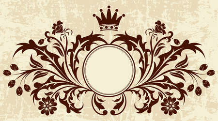 Grunge Floral frame with Crown, illustrationのイラスト素材