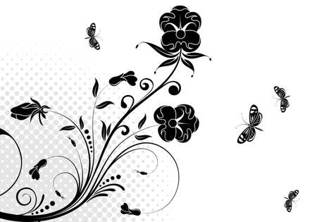 Floral ornament with butterfly, element for design, illustrationのイラスト素材