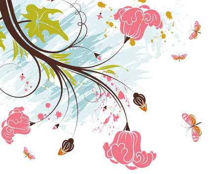 Grunge paint flower background with butterfly, element for design,   illustrationのイラスト素材