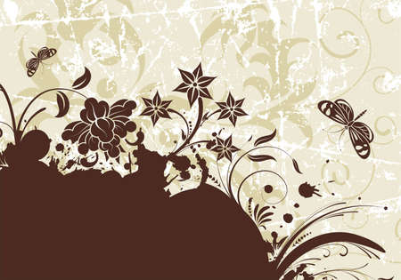 Grunge floral background with butterfly, element for design, illustrationのイラスト素材