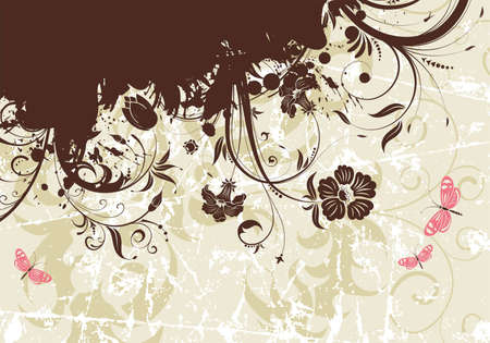 Grunge floral background with butterfly, element for design, illustrationのイラスト素材