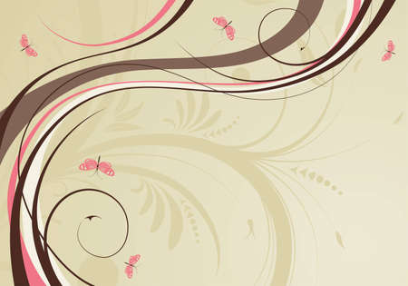 Floral background with wave pattern and butterfly, element for design,  illustrationのイラスト素材
