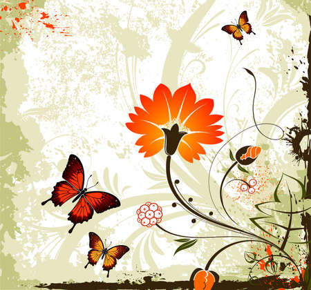 Grunge floral background with butterfly, element for design,   illustrationのイラスト素材