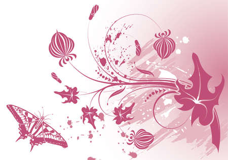 Grunge paint flower background with butterfly, element for design,  illustrationのイラスト素材