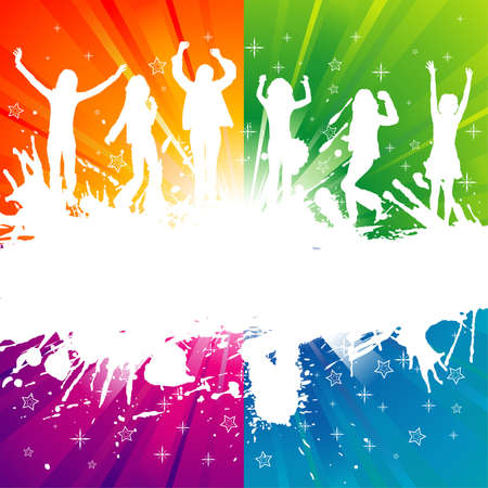 Grunge Party Template with dancing silhouette, element for design,  illustrationのイラスト素材