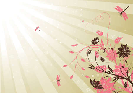 Flower background with dragonfly, element for design, illustrationのイラスト素材