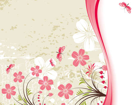 Grunge Floral Background with butterfly, element for design,  illustrationのイラスト素材