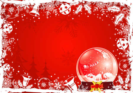 Christmas grunge frame with snowflake, mistletoe, bell, element for design,  illustrationのイラスト素材
