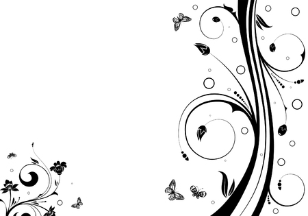 Flower background with butterfly and wave pattern, element for design,  illustrationのイラスト素材