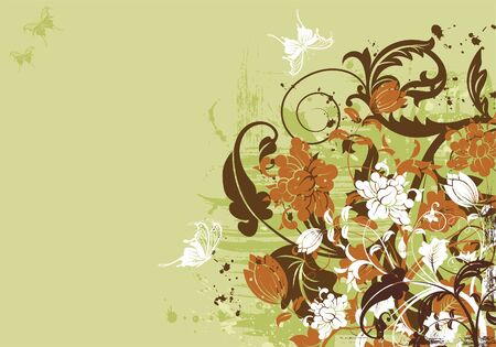 Grunge Floral Background with butterfly, element for design, illustrationのイラスト素材