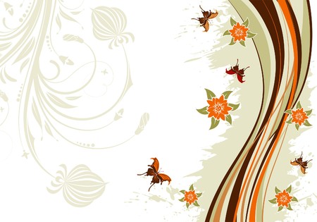 Flower background with butterfly and wave pattern, element for design,   illustrationのイラスト素材