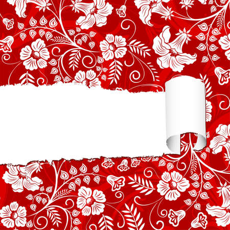 Torn floral decorative paper with hole, element for design,  illustrationのイラスト素材