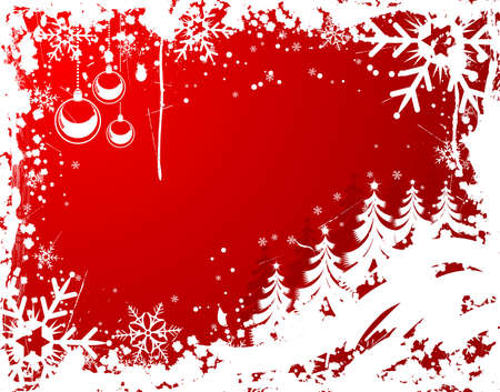 Grunge Christmas frame with tree and bauble, illustrationのイラスト素材