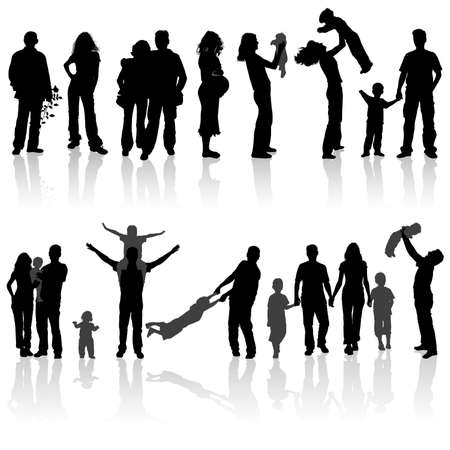 Silhouettes of woman, man, children, family, illustrationのイラスト素材