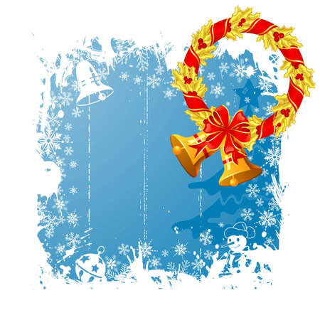 Grunge Christmas frame with wreath, snowflakes, bell, element for design のイラスト素材