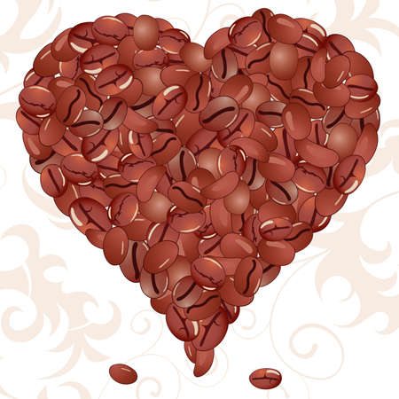 Valentines Day Background with hearts from grains coffee and floral, element for design,  illustrationのイラスト素材