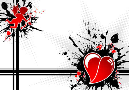 Grunge Valentines day theme with heart and Cupid, element for design,   illustrationのイラスト素材