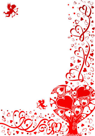 Valentines day theme with heart, ribbon, tree and Cupid, element for design,   illustrationのイラスト素材