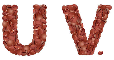 Letters from coffee grains, isolated on white, illustrationのイラスト素材