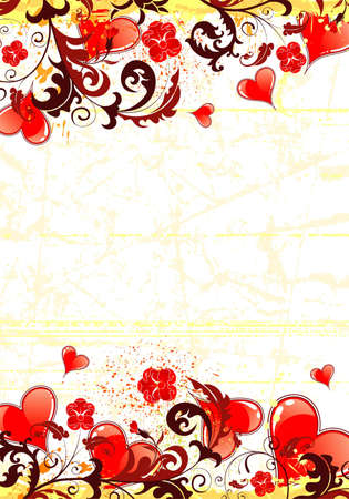 Valentines Day background with flower and hearts, element for design,  illustrationのイラスト素材