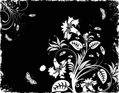 Grunge floral frame with butterfly, element for design, vector illustrationのイラスト素材
